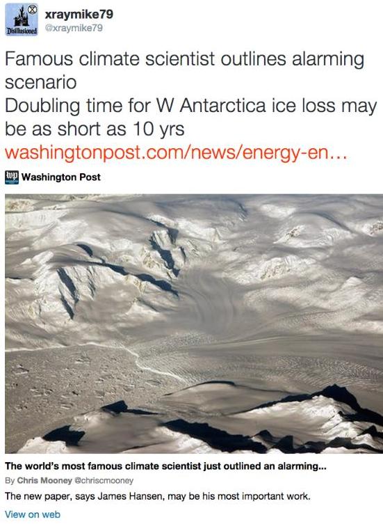 xraymike79 on Twitter- -Famous climate scientist outlines alarming scenario Doubling time for W Antarctica ice loss may be as short as 10 yrs http---t co-bbN0OWBq81-